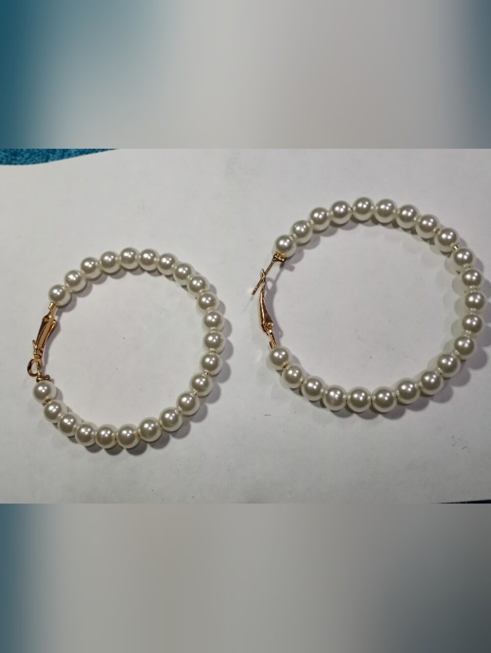 Classic Pearl Bead Hoop Earrings - White Pearls